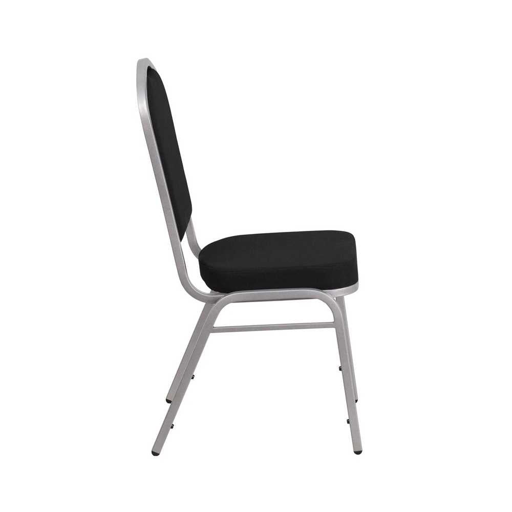 Crown Back Stacking Banquet Chair in Black Fabric - Silver Frame