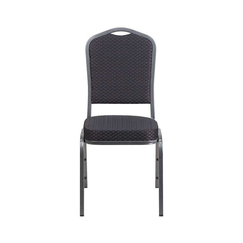 Crown Back Stacking Banquet Chair in Black Patterned Fabric - Silver Vein Frame