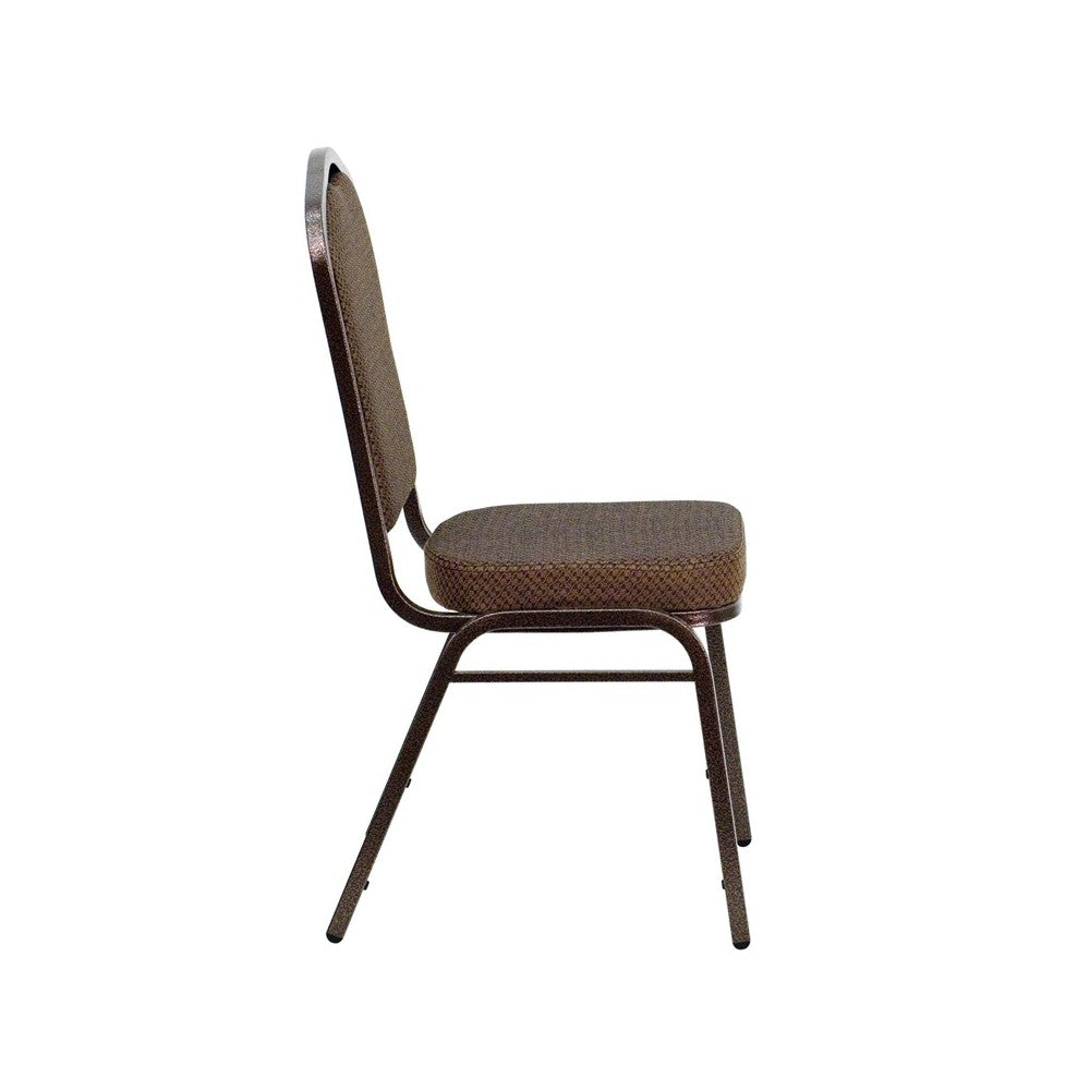 Crown Back Stacking Banquet Chair in Brown Patterned Fabric - Copper Vein Frame