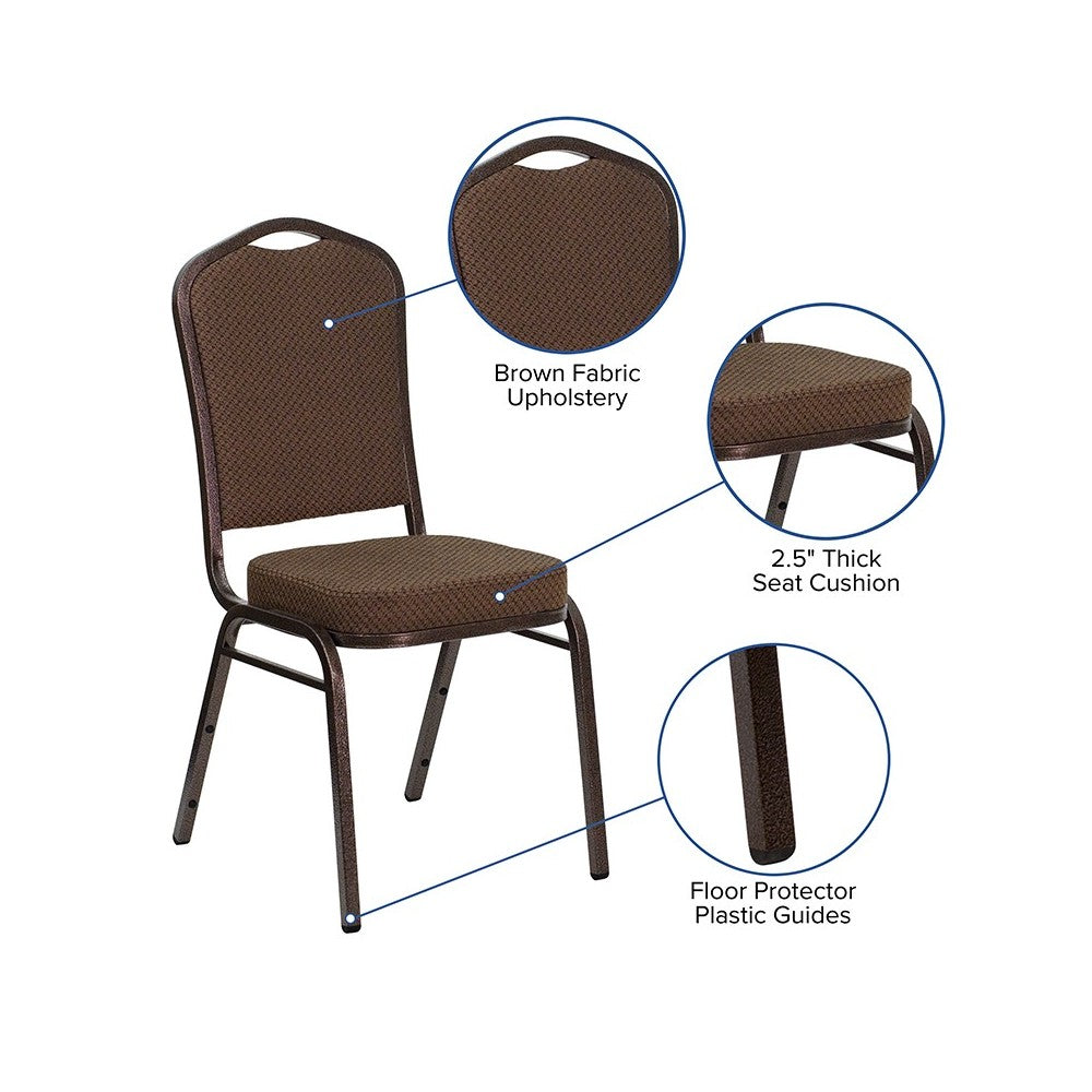 Crown Back Stacking Banquet Chair in Brown Patterned Fabric - Copper Vein Frame