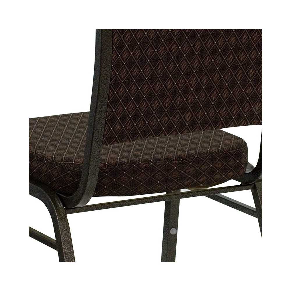 Crown Back Stacking Banquet Chair in Brown Patterned Fabric - Gold Vein Frame
