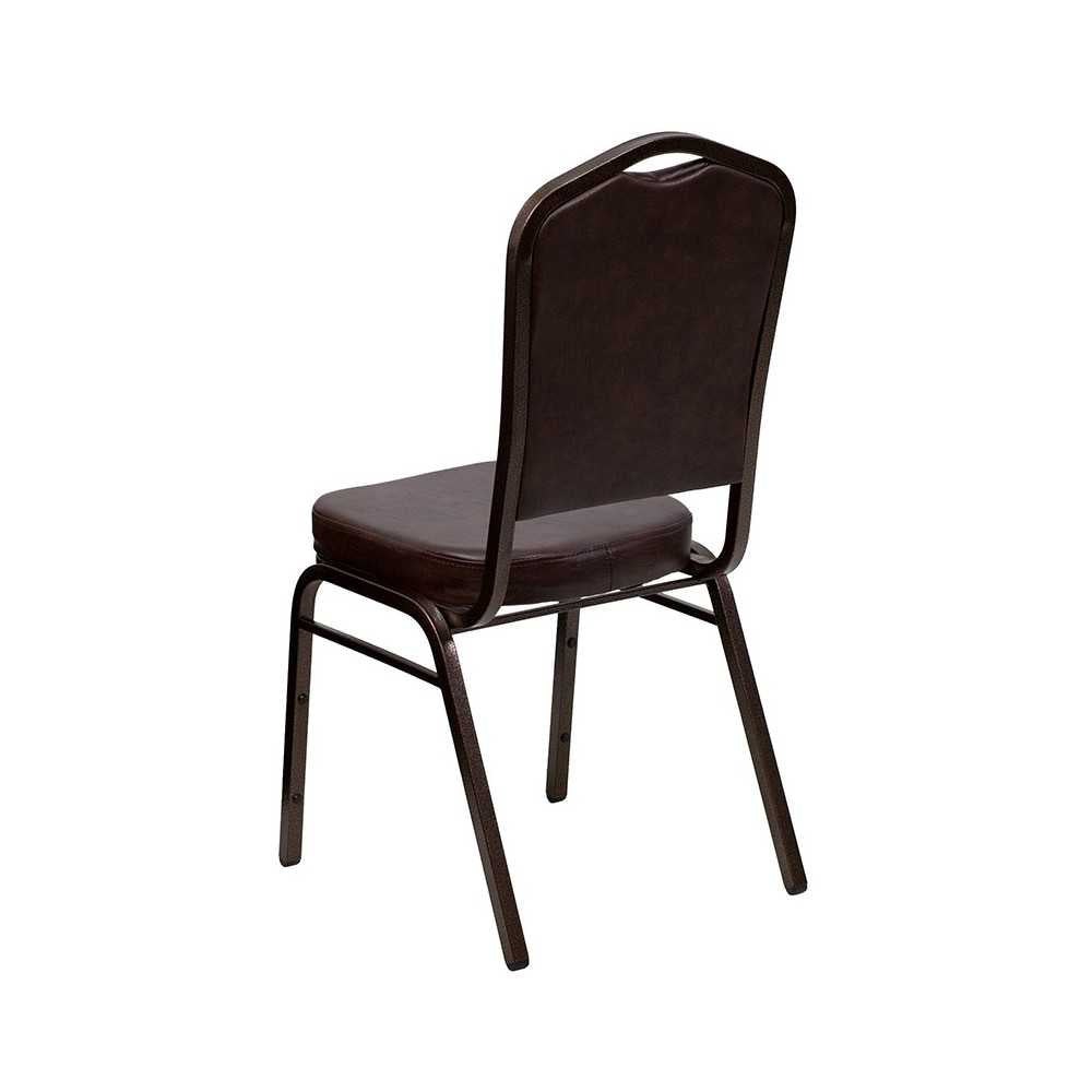 Crown Back Stacking Banquet Chair in Brown Vinyl - Copper Vein Frame