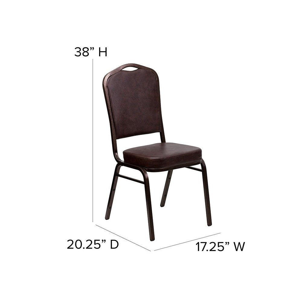Crown Back Stacking Banquet Chair in Brown Vinyl - Copper Vein Frame