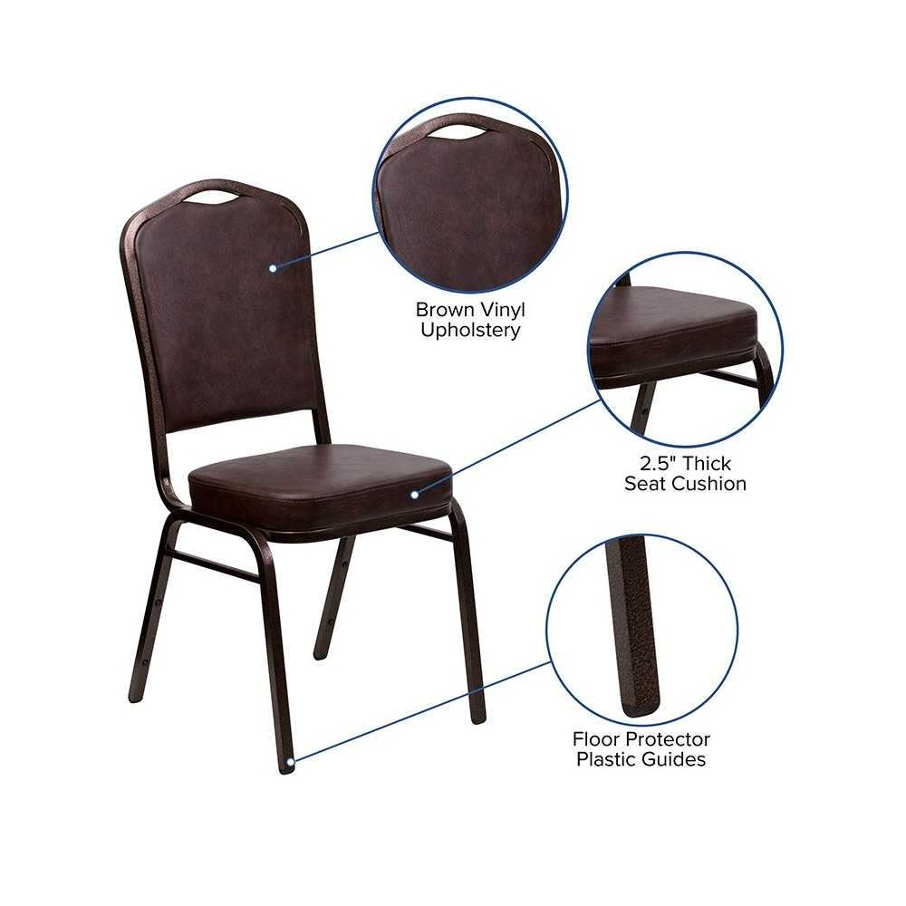 Crown Back Stacking Banquet Chair in Brown Vinyl - Copper Vein Frame