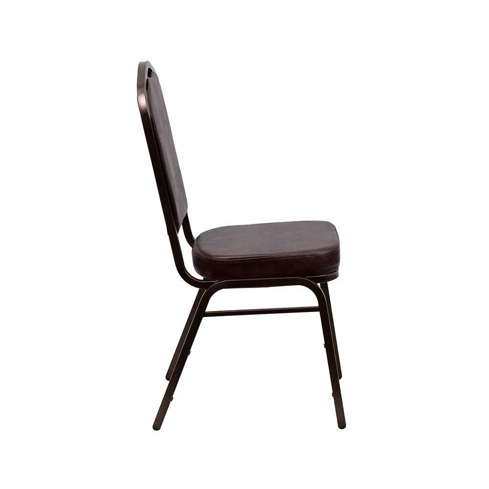 Crown Back Stacking Banquet Chair in Brown Vinyl - Copper Vein Frame