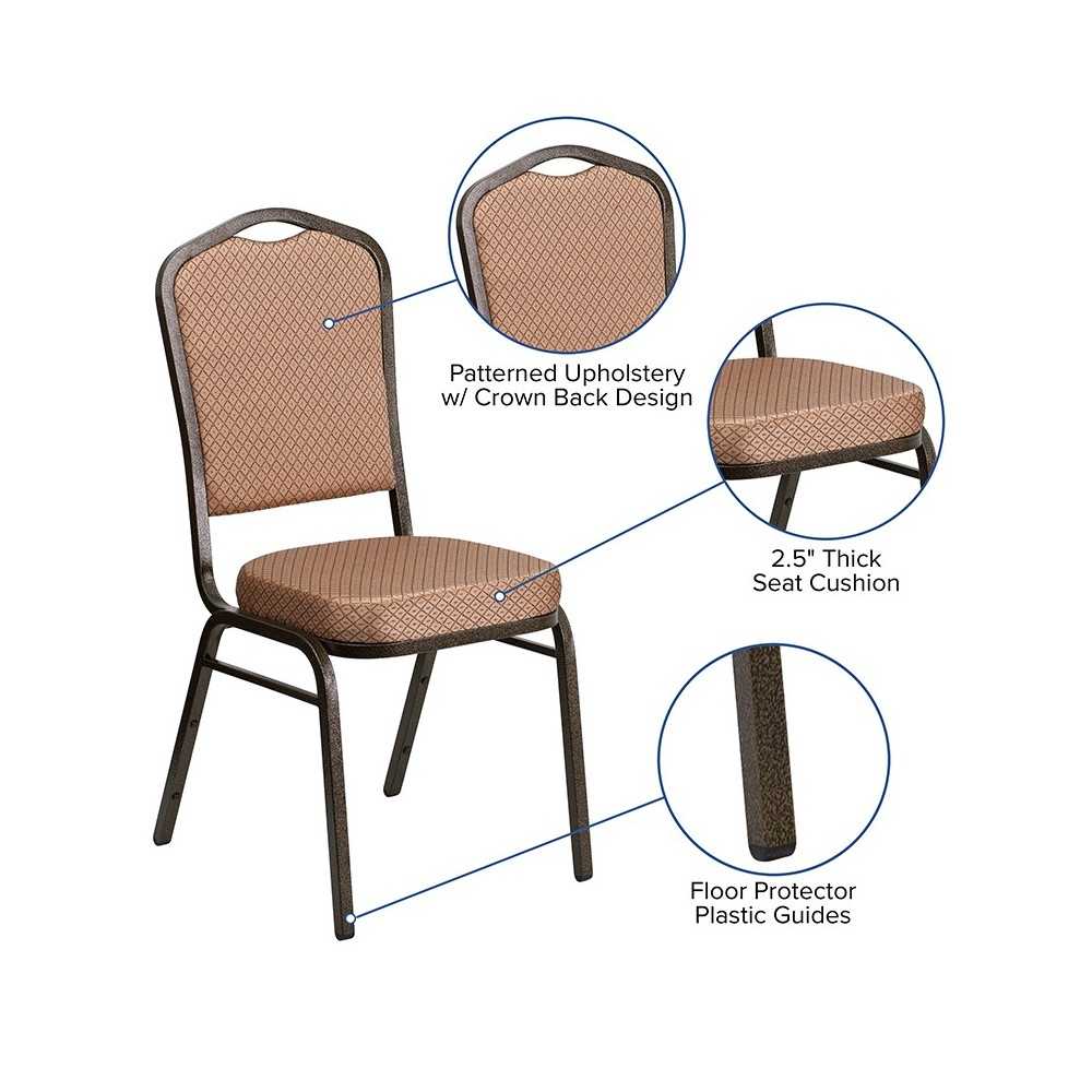Crown Back Stacking Banquet Chair in Gold Diamond Patterned Fabric - Gold Vein Frame