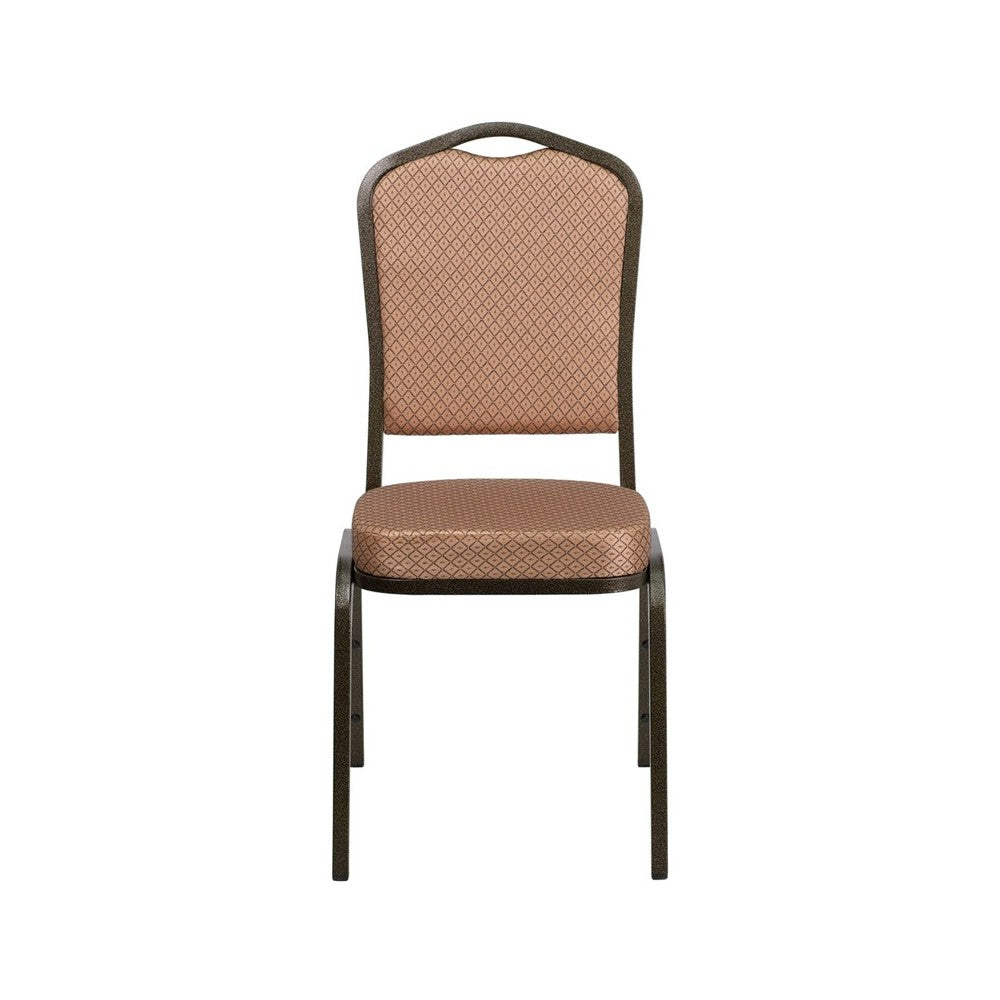 Crown Back Stacking Banquet Chair in Gold Diamond Patterned Fabric - Gold Vein Frame