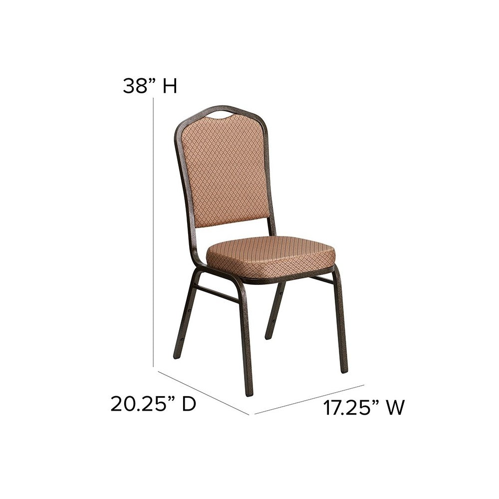 Crown Back Stacking Banquet Chair in Gold Diamond Patterned Fabric - Gold Vein Frame