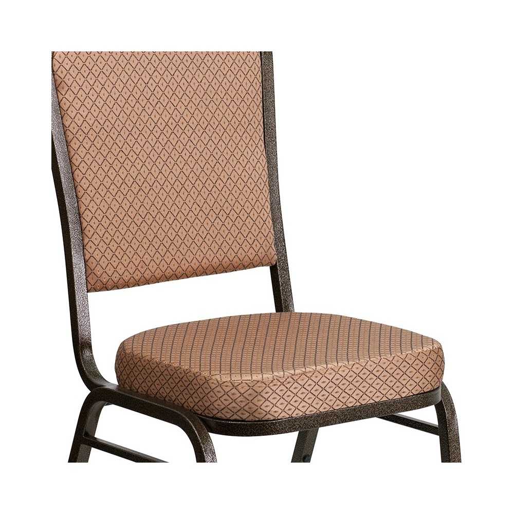 Crown Back Stacking Banquet Chair in Gold Diamond Patterned Fabric - Gold Vein Frame