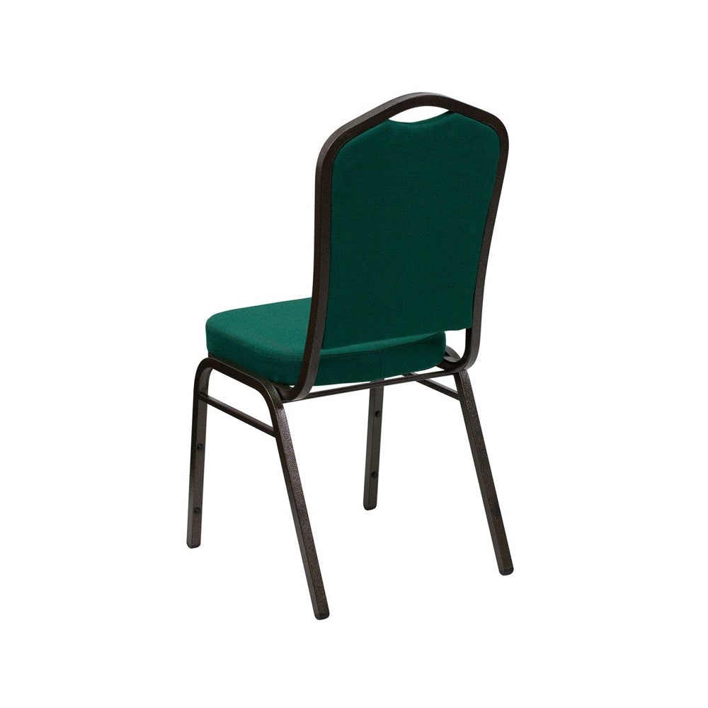 Crown Back Stacking Banquet Chair in Green Fabric - Gold Vein Frame