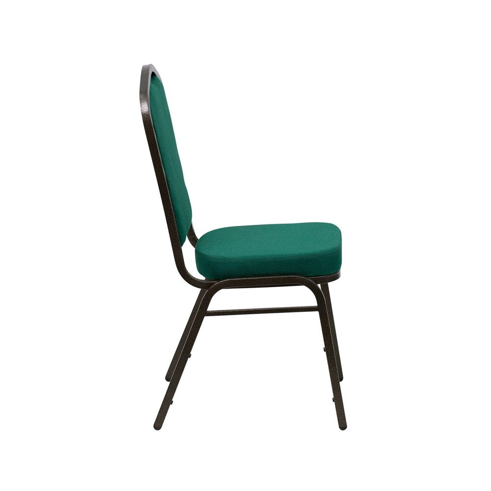 Crown Back Stacking Banquet Chair in Green Fabric - Gold Vein Frame