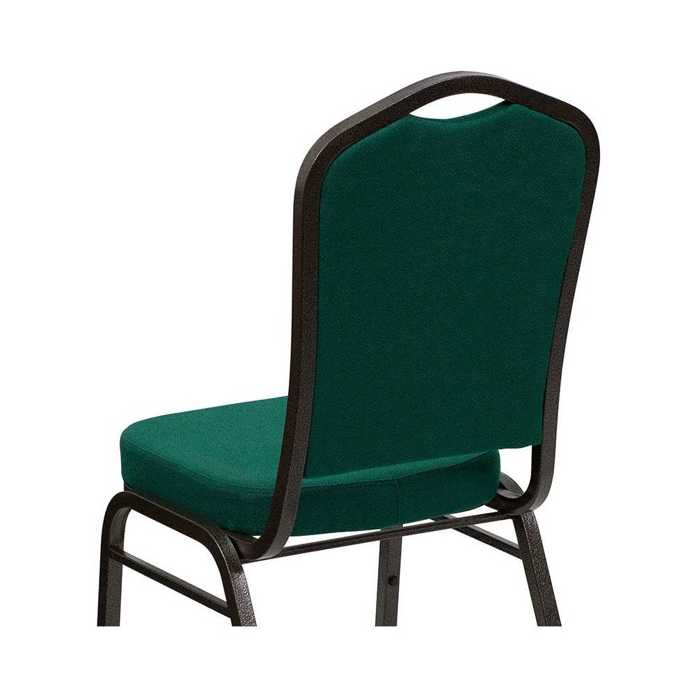 Crown Back Stacking Banquet Chair in Green Fabric - Gold Vein Frame