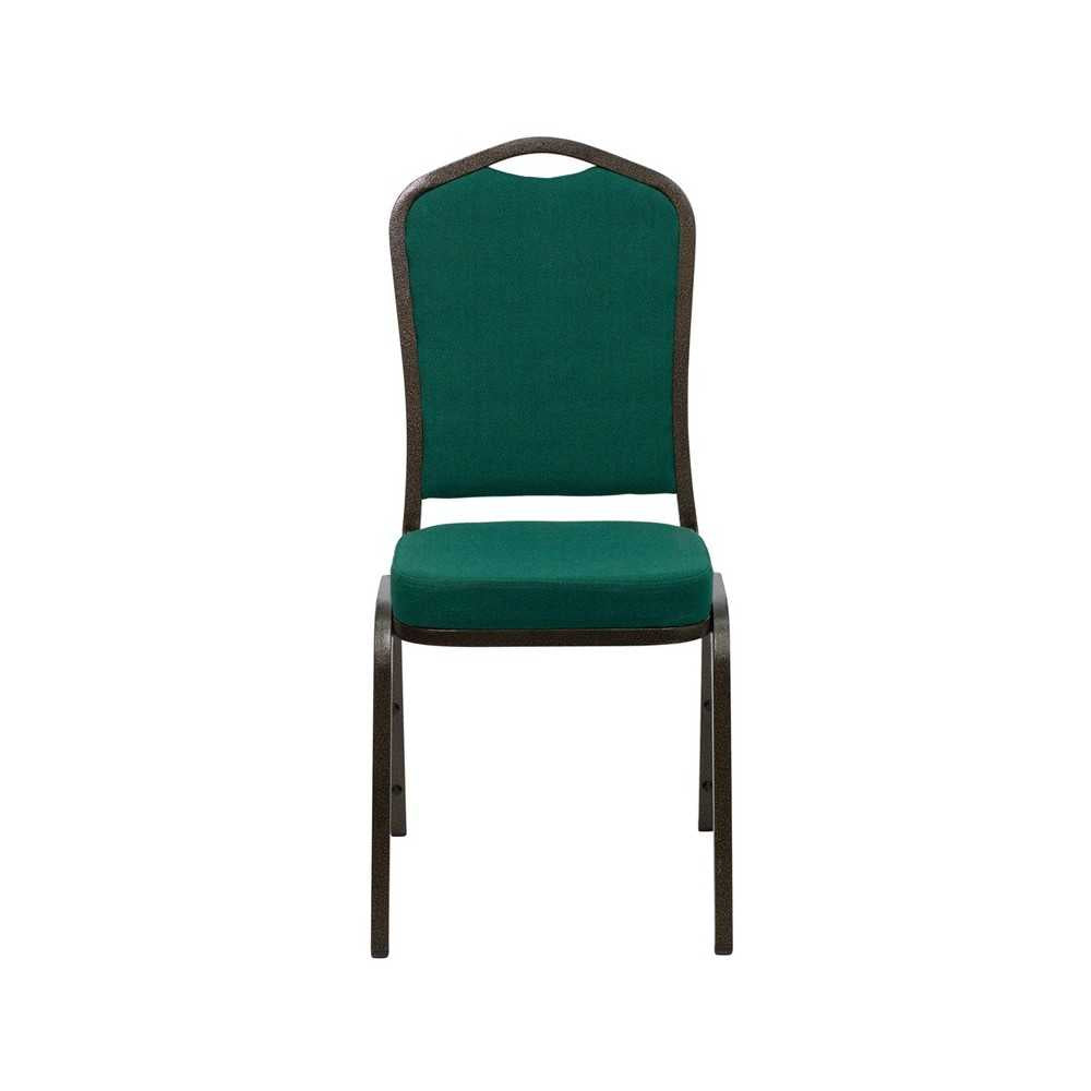 Crown Back Stacking Banquet Chair in Green Fabric - Gold Vein Frame