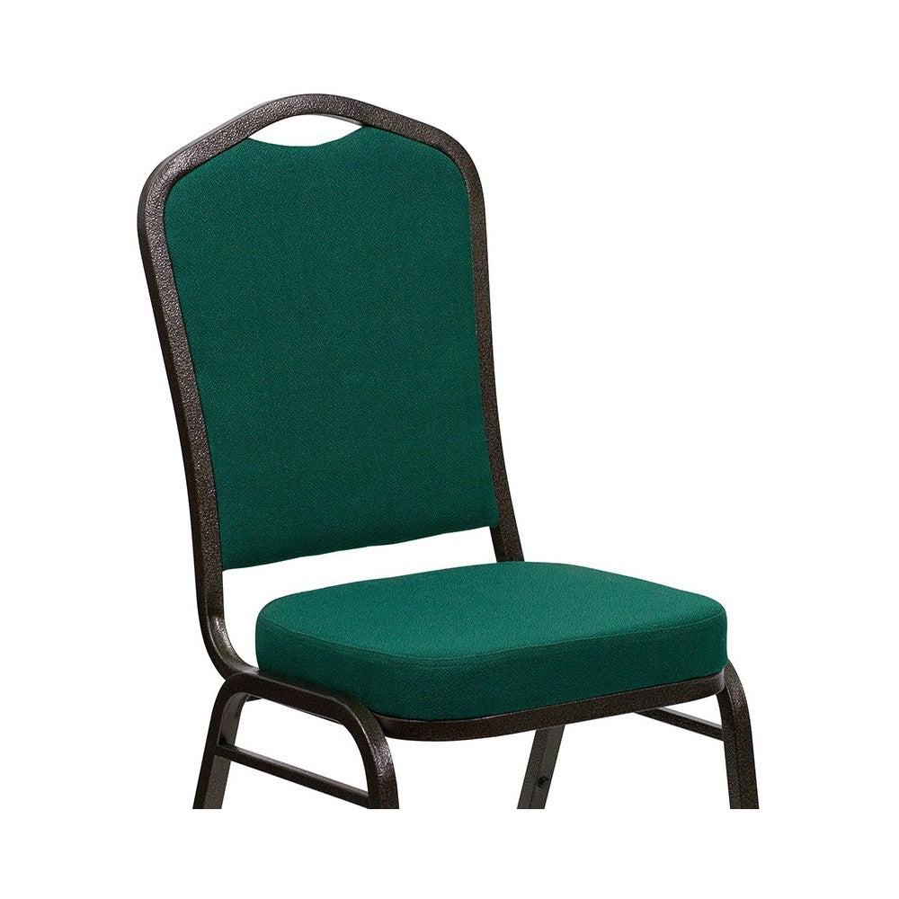 Crown Back Stacking Banquet Chair in Green Fabric - Gold Vein Frame