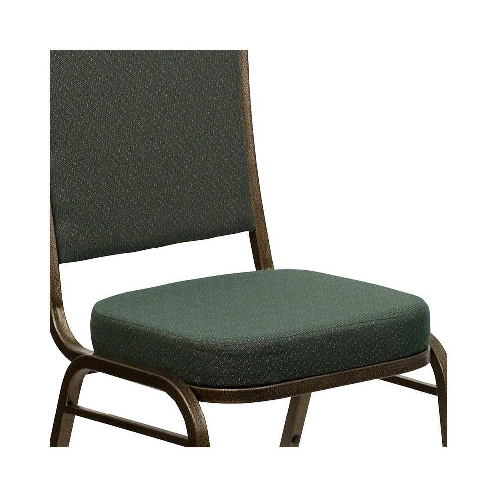 Crown Back Stacking Banquet Chair in Green Patterned Fabric - Gold Vein Frame