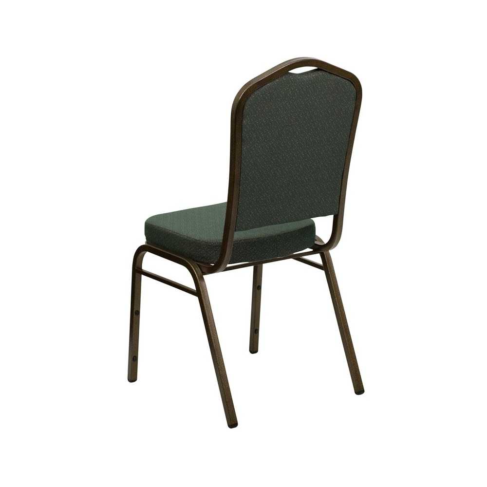 Crown Back Stacking Banquet Chair in Green Patterned Fabric - Gold Vein Frame