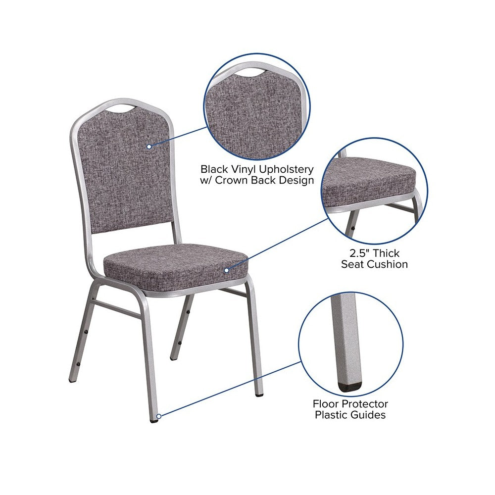 Crown Back Stacking Banquet Chair in Herringbone Fabric - Silver Frame