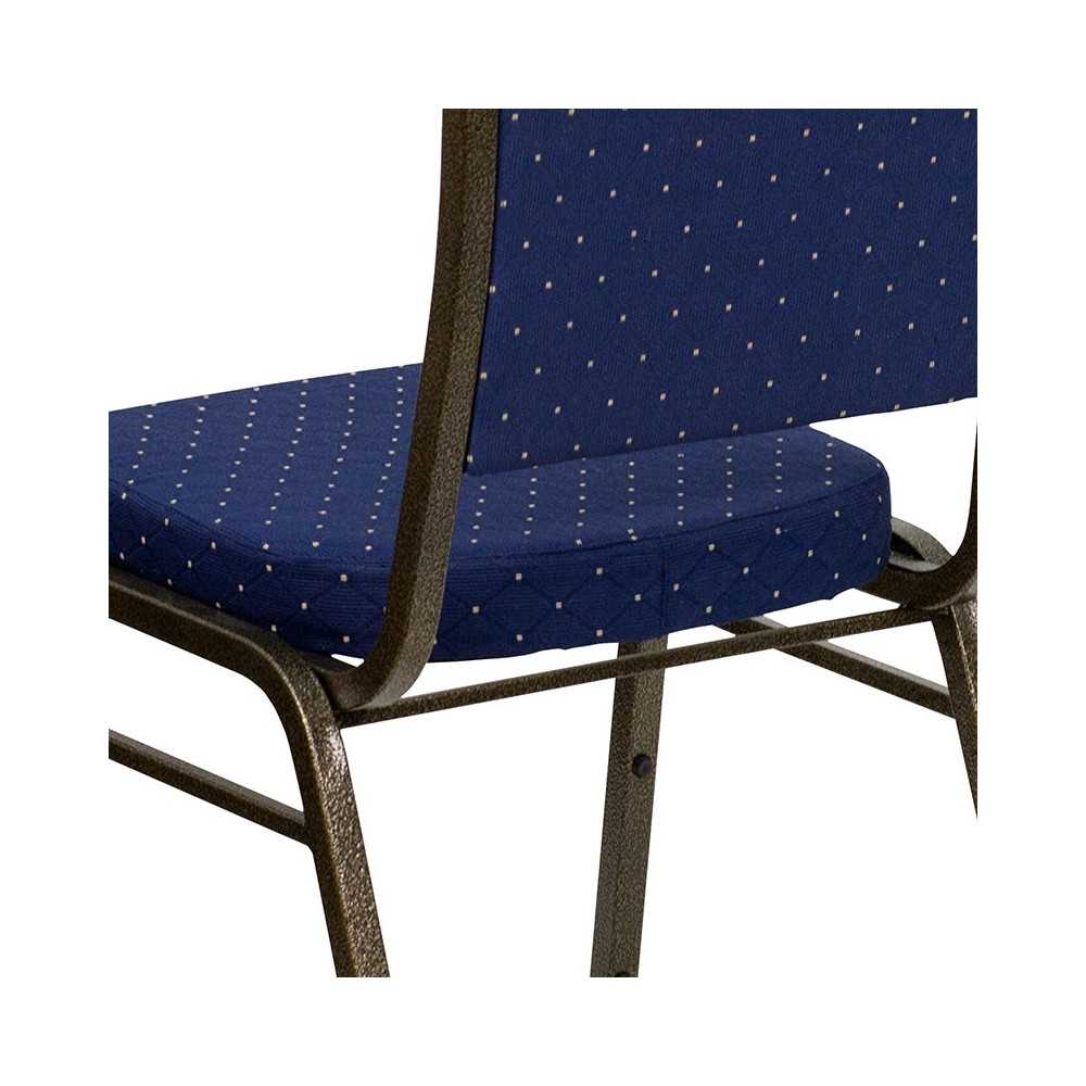 Crown Back Stacking Banquet Chair in Navy Blue Dot Patterned Fabric - Gold Vein Frame