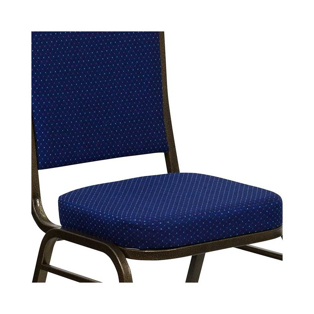 Crown Back Stacking Banquet Chair in Navy Blue Patterned Fabric - Gold Vein Frame