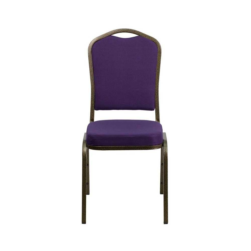Crown Back Stacking Banquet Chair in Purple Fabric - Gold Vein Frame