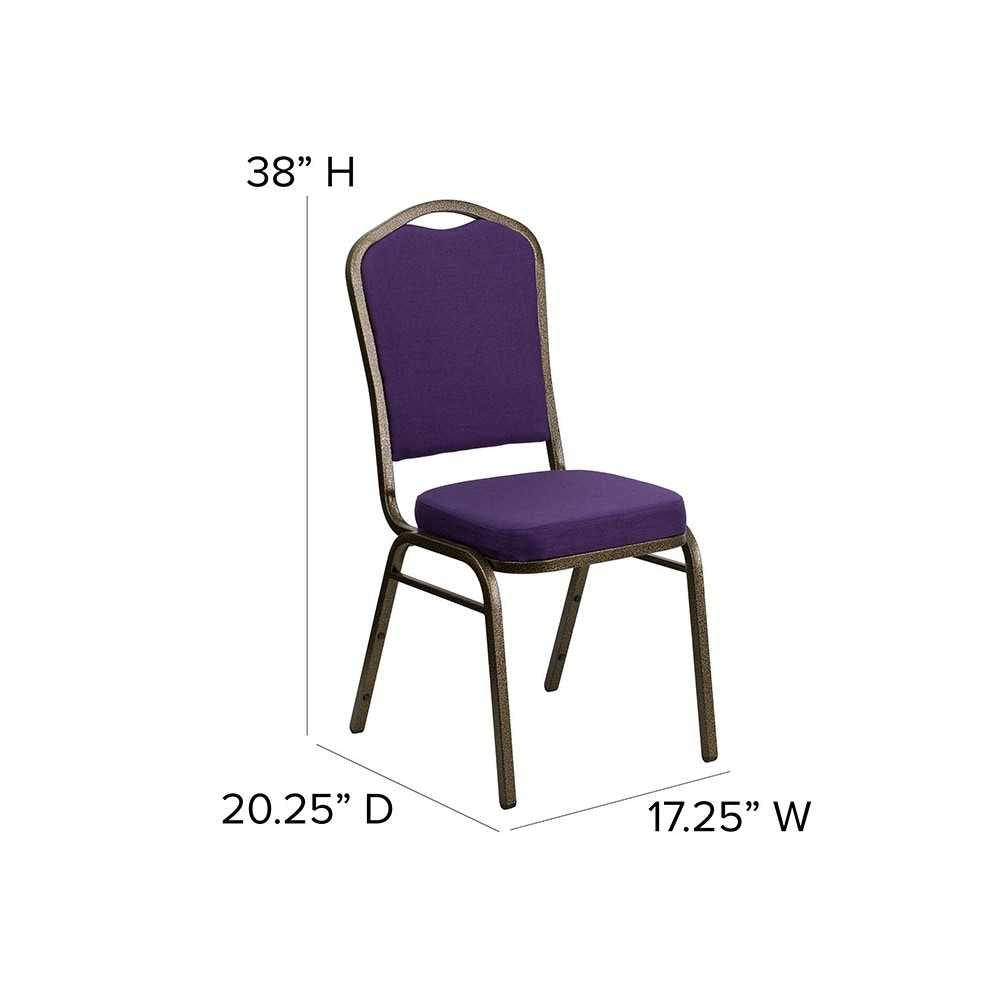 Crown Back Stacking Banquet Chair in Purple Fabric - Gold Vein Frame