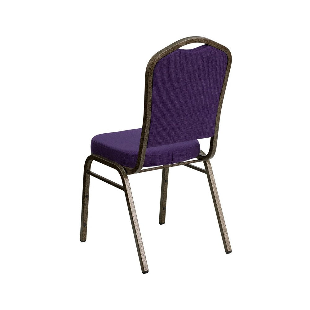 Crown Back Stacking Banquet Chair in Purple Fabric - Gold Vein Frame