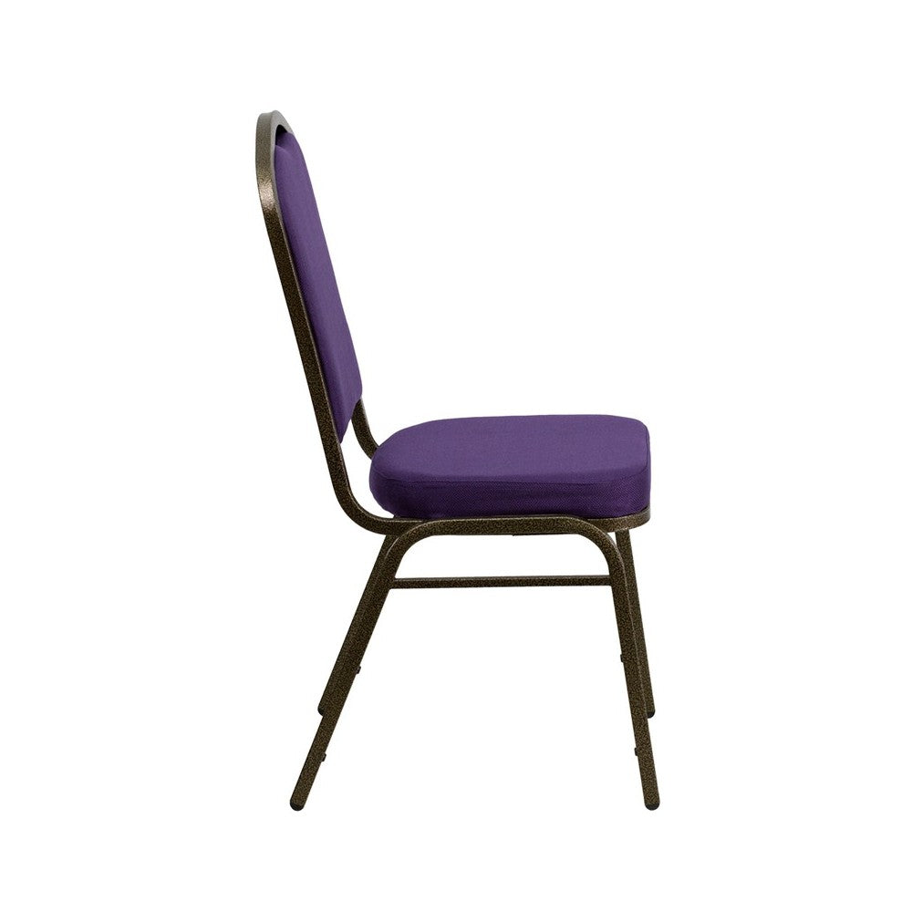 Crown Back Stacking Banquet Chair in Purple Fabric - Gold Vein Frame