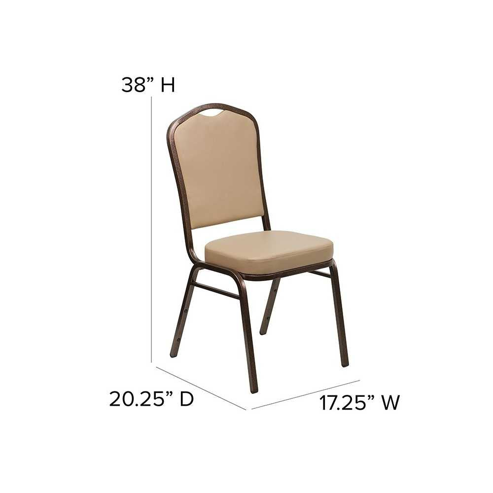 Crown Back Stacking Banquet Chair in Tan Vinyl - Copper Vein Frame