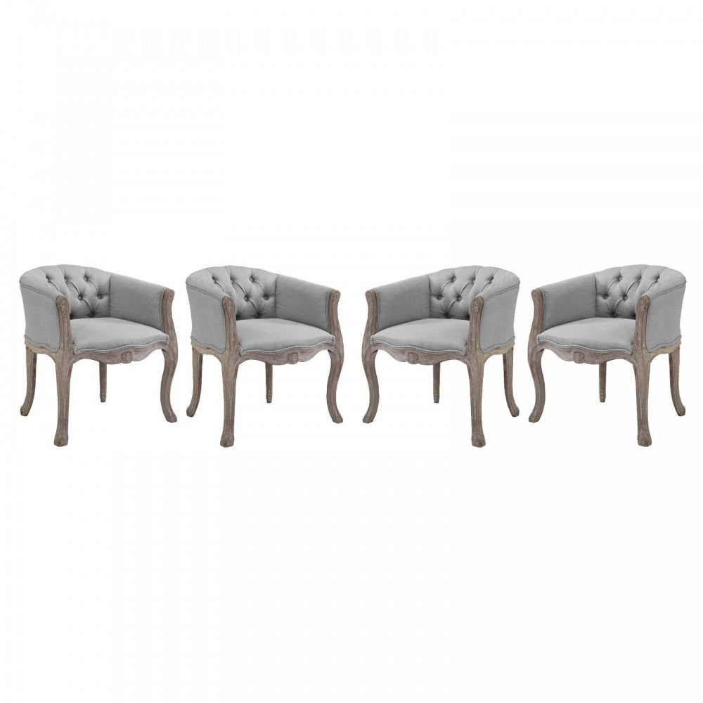 Crown Dining Armchair Upholstered Fabric Set of 4, Light Gray