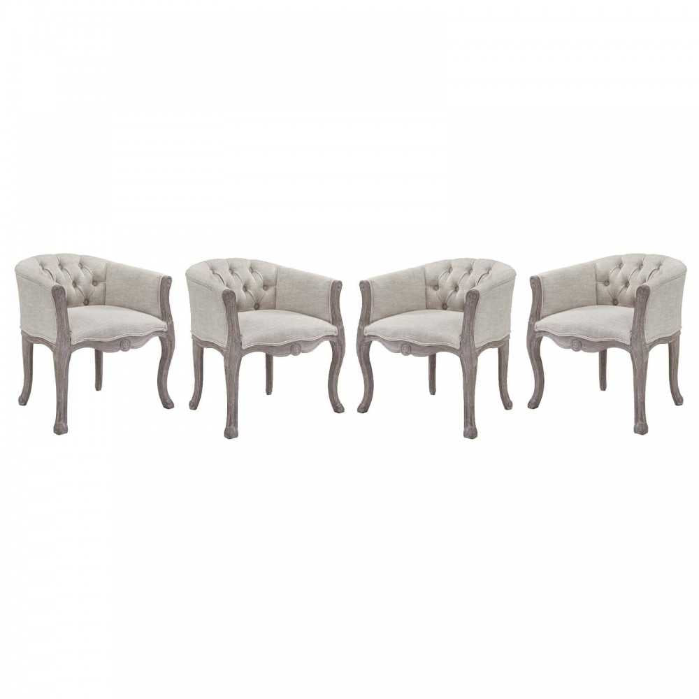 Crown Dining Armchair Upholstered Fabric Set of 4, Beige