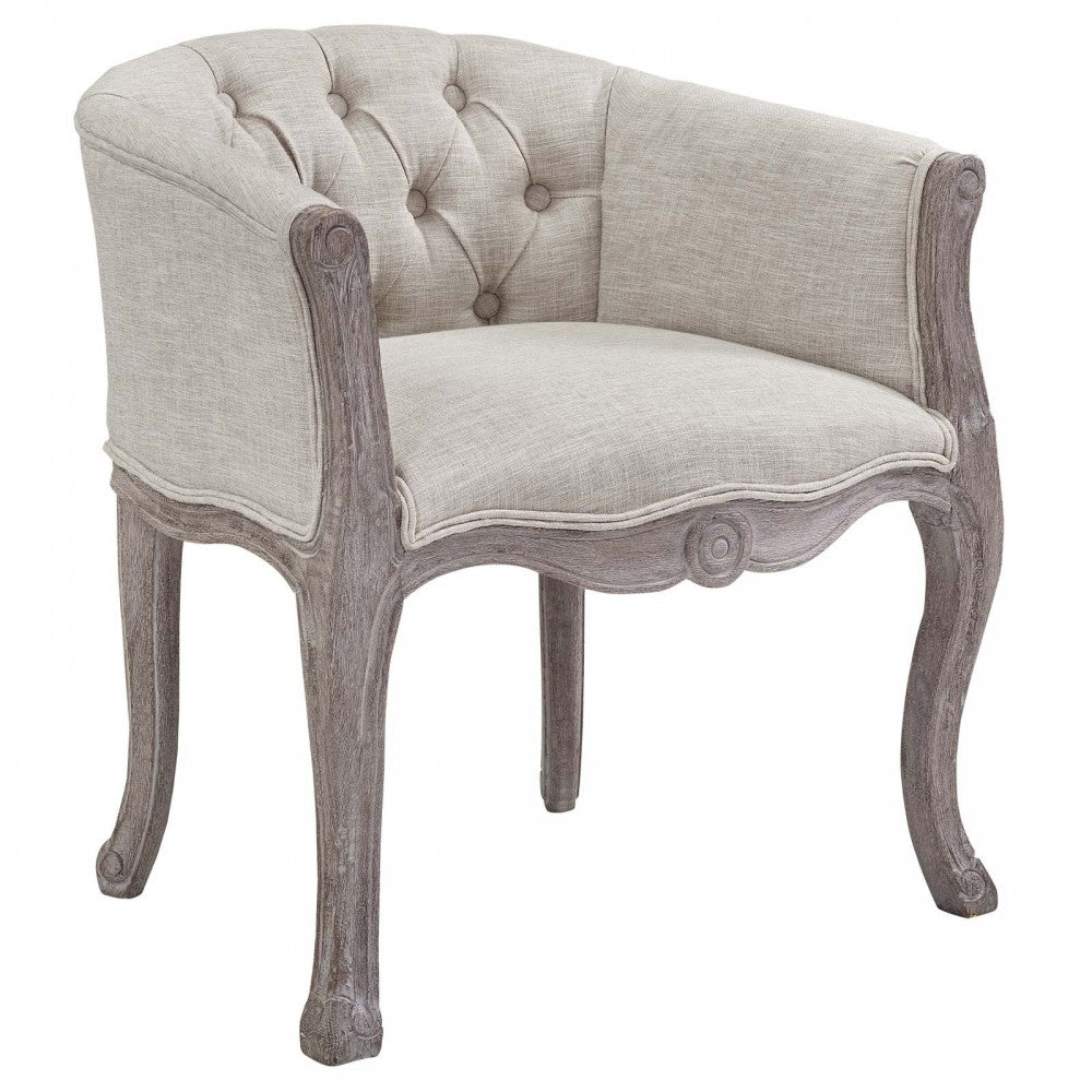 Crown Dining Armchair Upholstered Fabric Set of 4, Beige