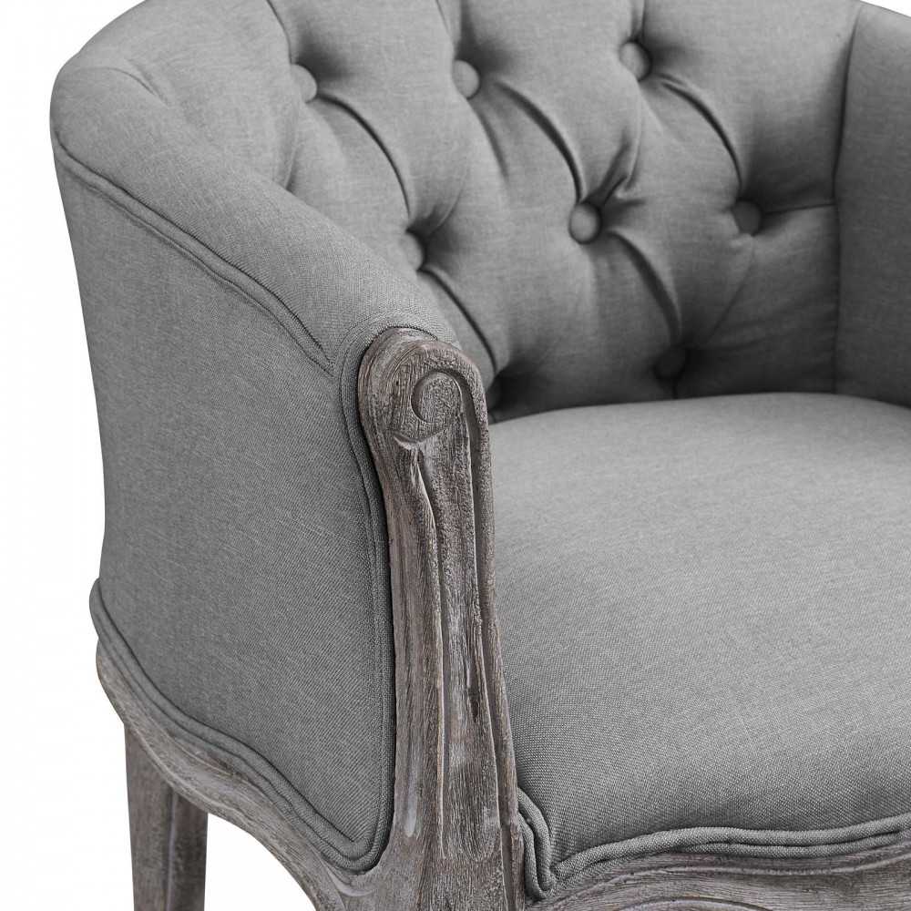 Crown Vintage French Upholstered Fabric Accent Chair, Light Gray
