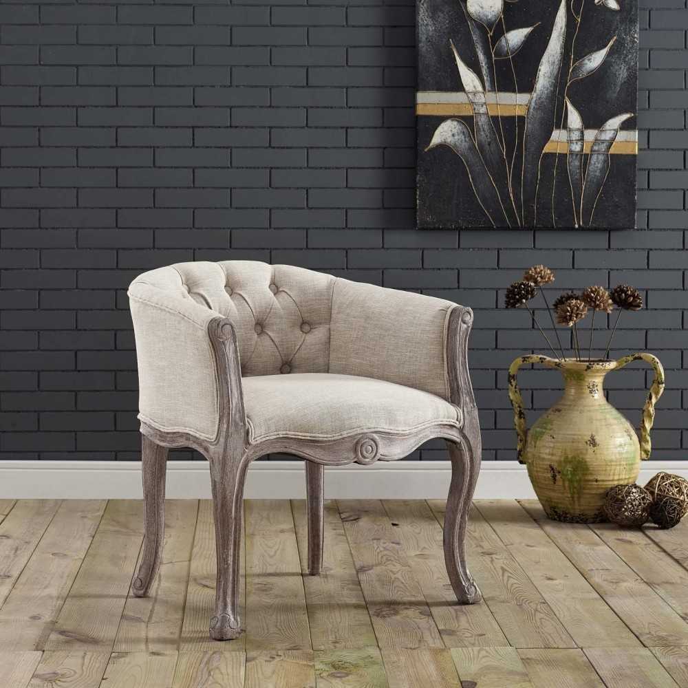 Crown Vintage French Upholstered Fabric Accent Chair, Beige