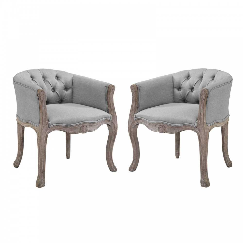 Crown Vintage French Upholstered Fabric Dining Armchair Set of 2, White, EEI-3104-LGR-SET