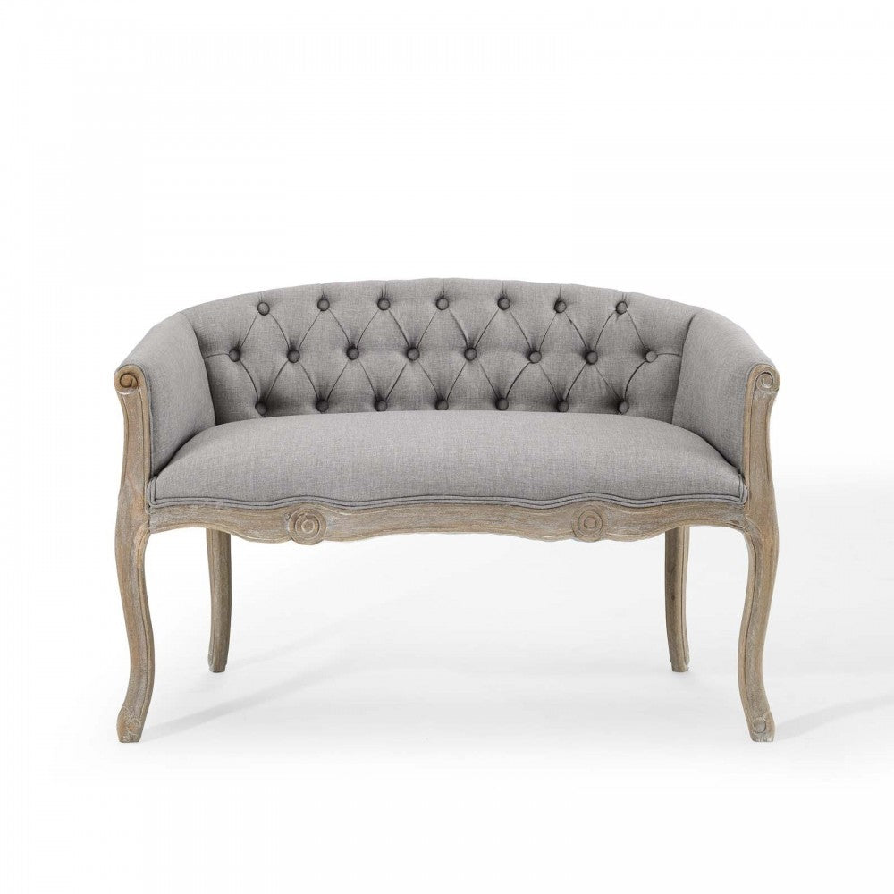Crown Vintage French Upholstered Settee Loveseat, Light Gray
