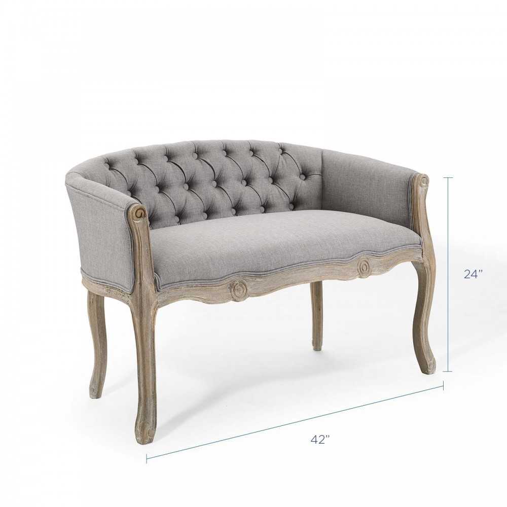 Crown Vintage French Upholstered Settee Loveseat, Light Gray