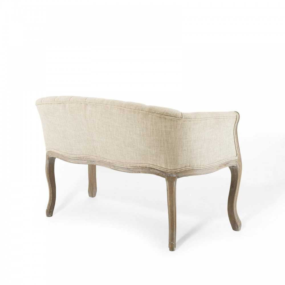 Crown Vintage French Upholstered Settee Loveseat, Beige