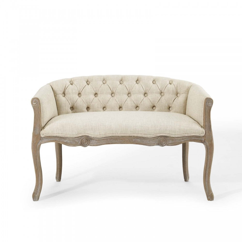 Crown Vintage French Upholstered Settee Loveseat, Beige