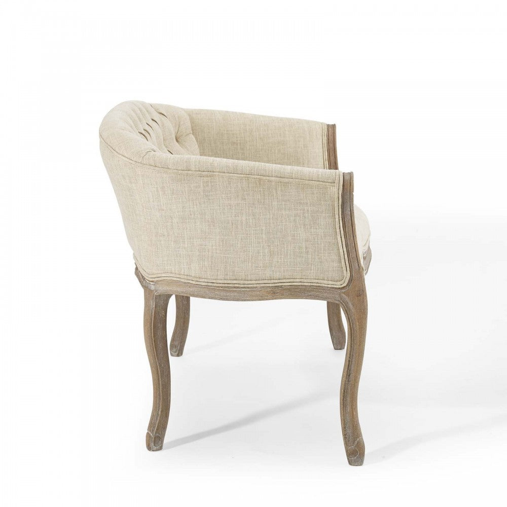 Crown Vintage French Upholstered Settee Loveseat, Beige