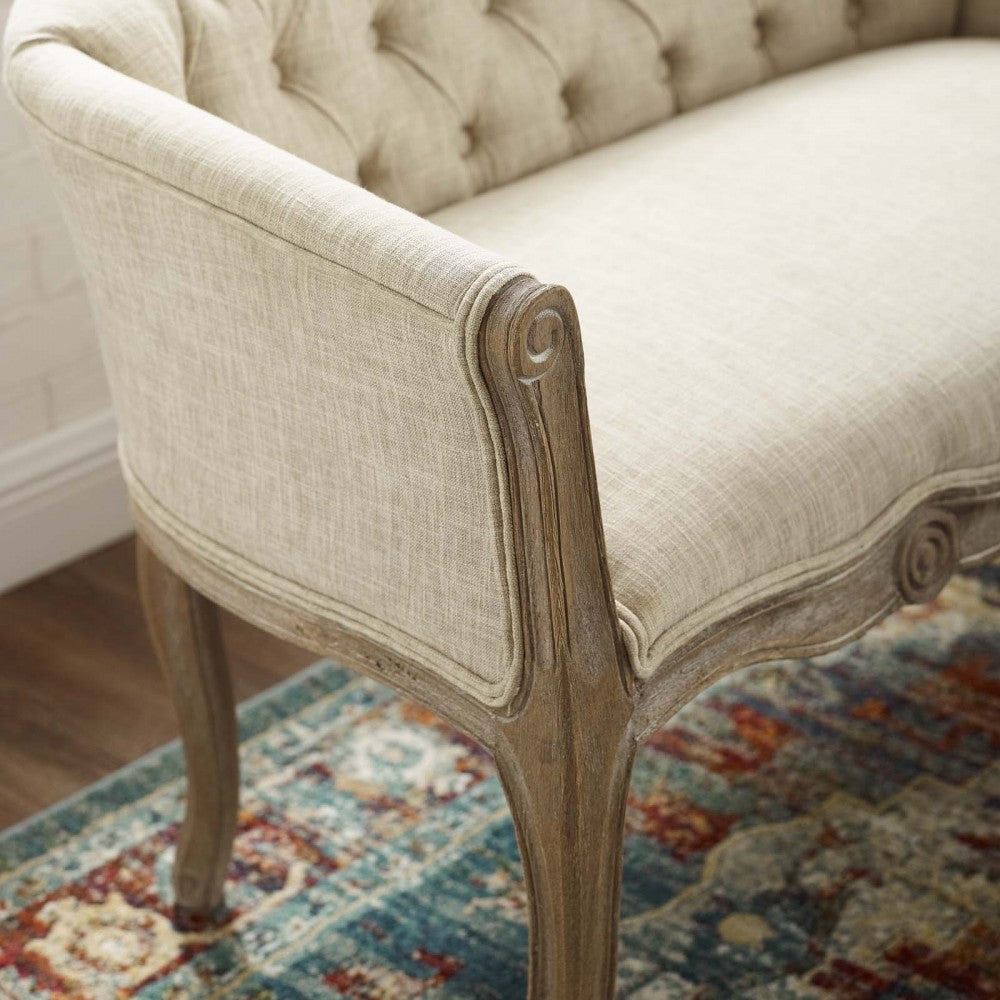 Crown Vintage French Upholstered Settee Loveseat, Beige