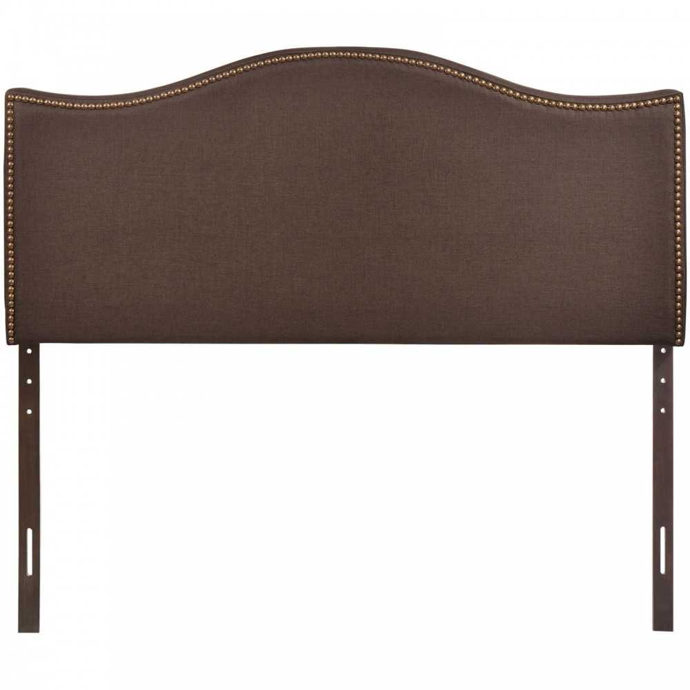 Curl Queen Nailhead Upholstered Headboard, Dark Brown