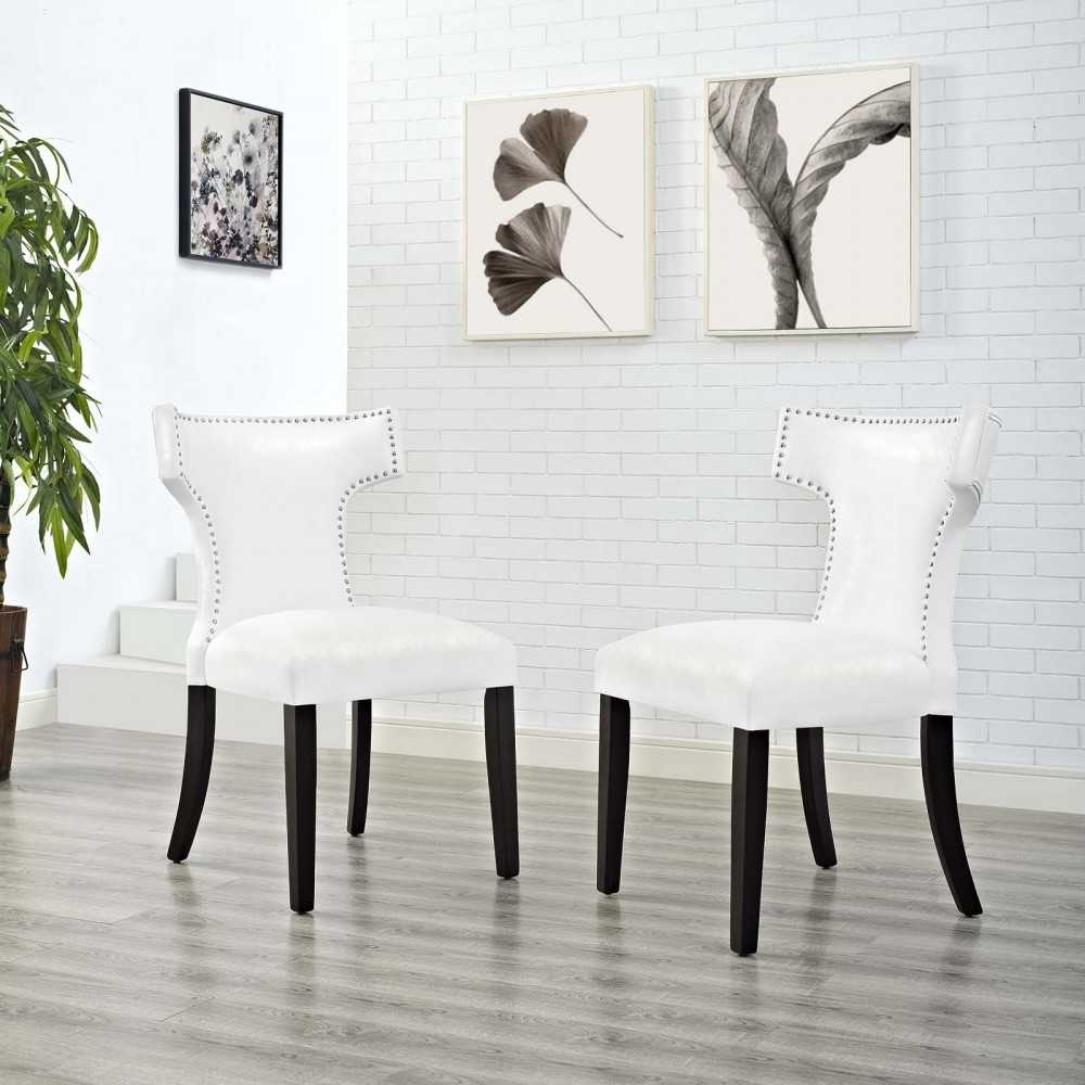 Curve Dining Chair Vinyl Set of 2, White