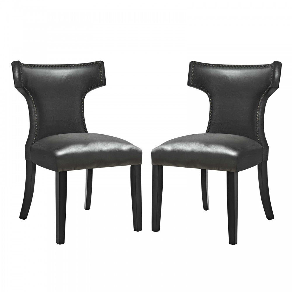 Curve Dining Chair Vinyl Set of 2, Black