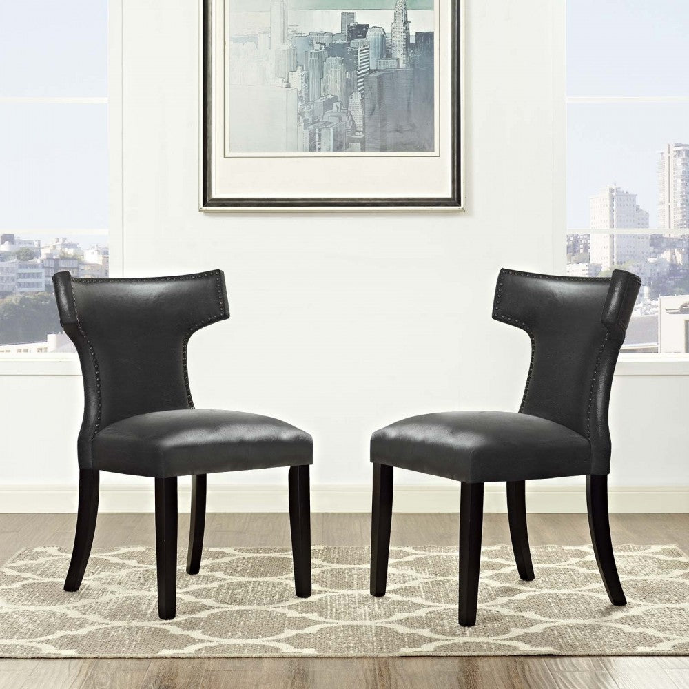 Curve Dining Chair Vinyl Set of 2, Black