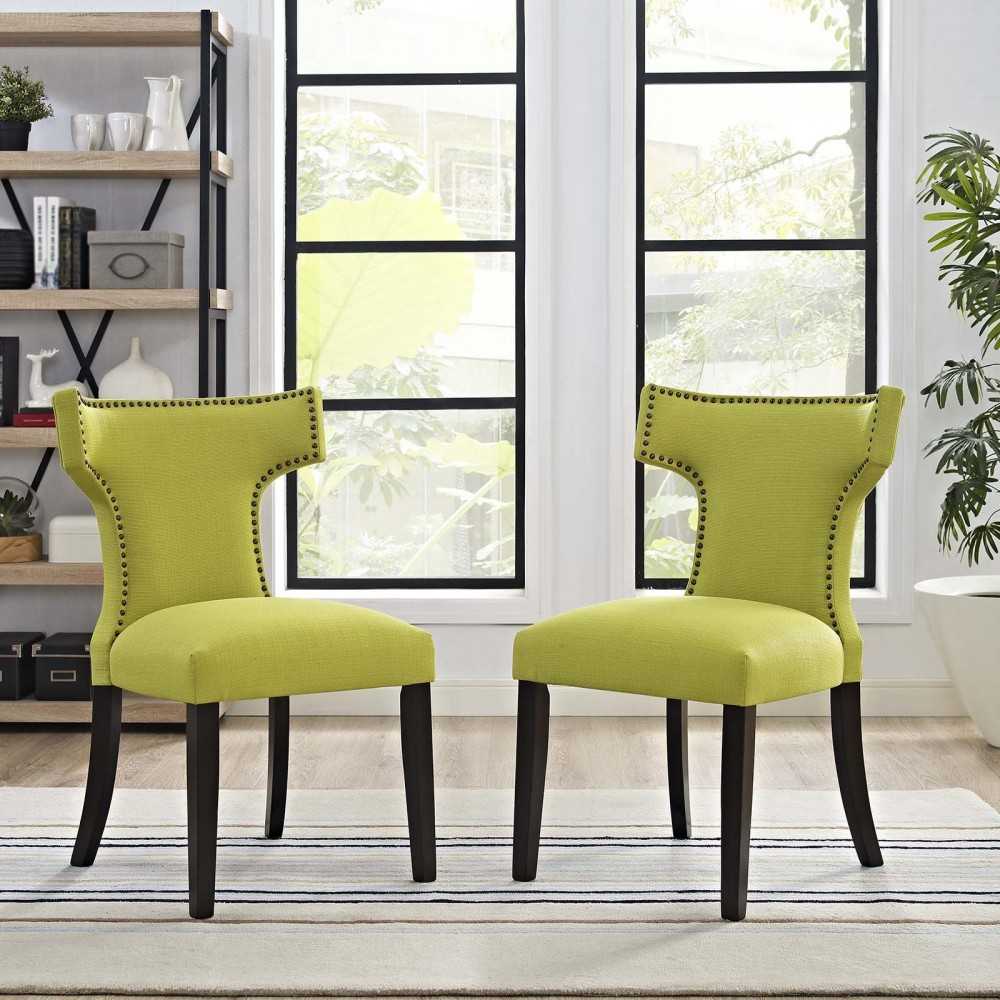 Curve Dining Side Chair Fabric Set of 2, Wheatgrass