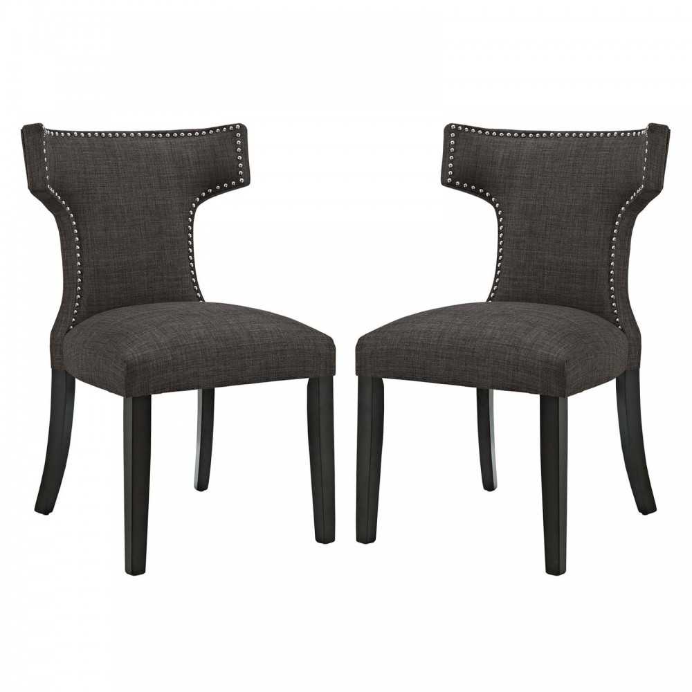 Curve Dining Side Chair Fabric Set of 2, Brown