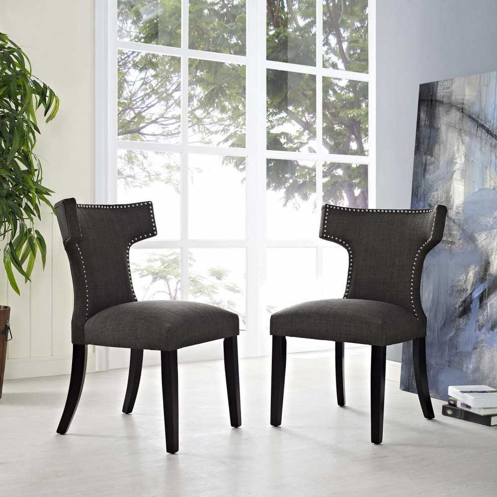 Curve Dining Side Chair Fabric Set of 2, Brown