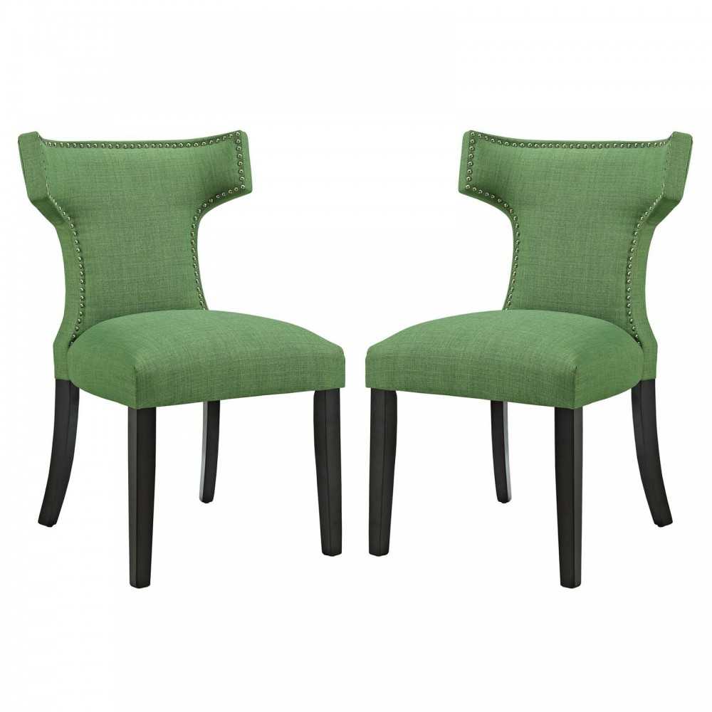 Curve Dining Side Chair Fabric Set of 2, Kelly Green