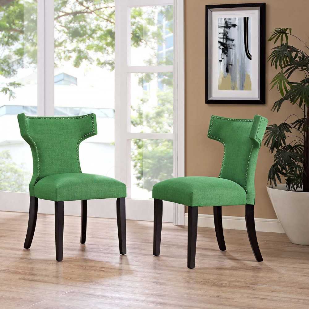 Curve Dining Side Chair Fabric Set of 2, Kelly Green