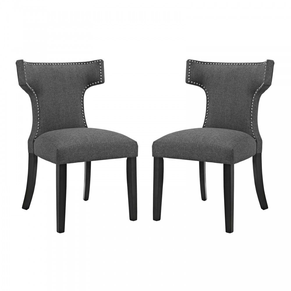 Curve Dining Side Chair Fabric Set of 2, Gray